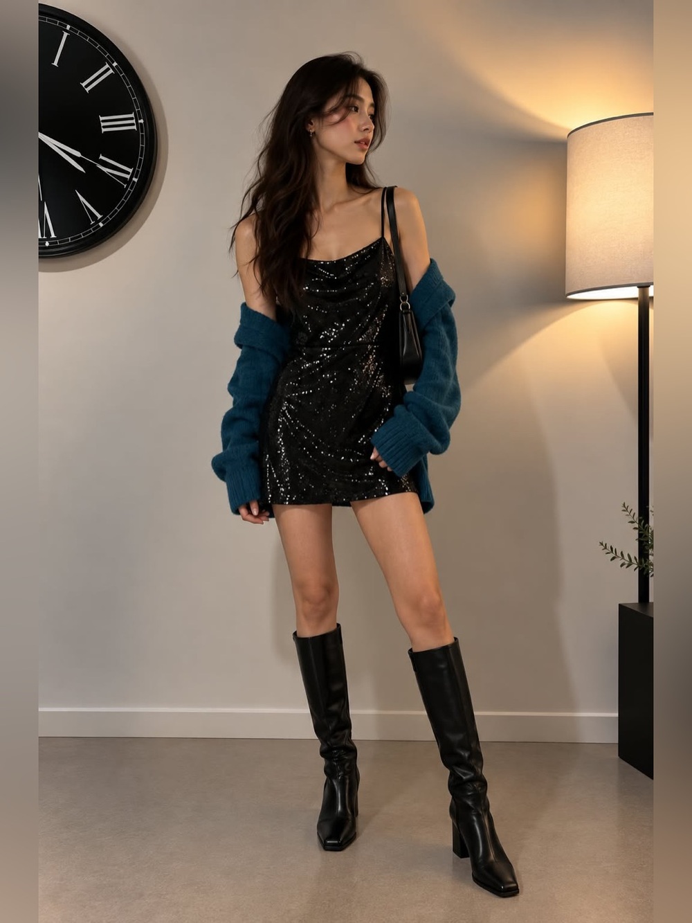 Astr Black Sequin Mini Dress with Spaghetti Straps